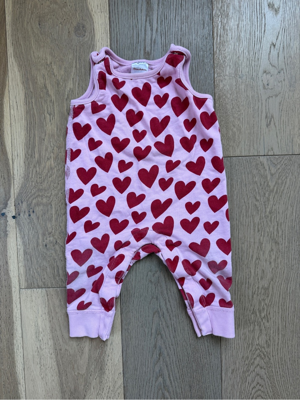 Hanna Andersson Pink Romper with Red Heart Print
